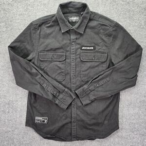 Avirex Shirt Mens Large Black Button Down Military Utility Pockets Casual Logo